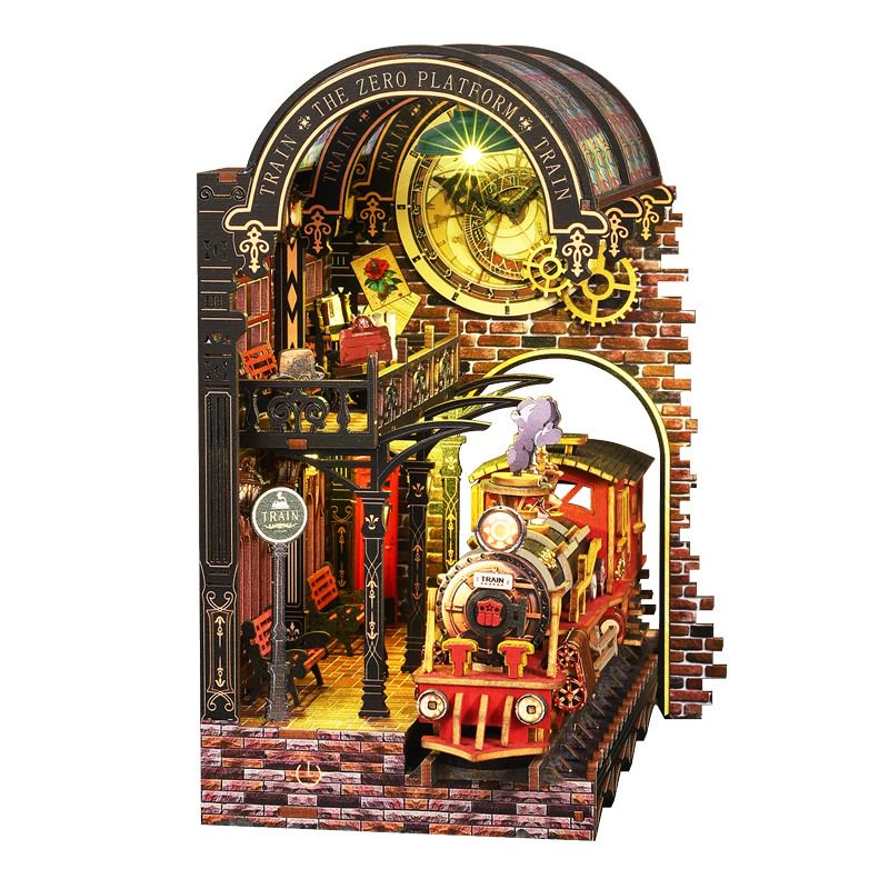 Night Train Platform 3D Wooden Bookend Set