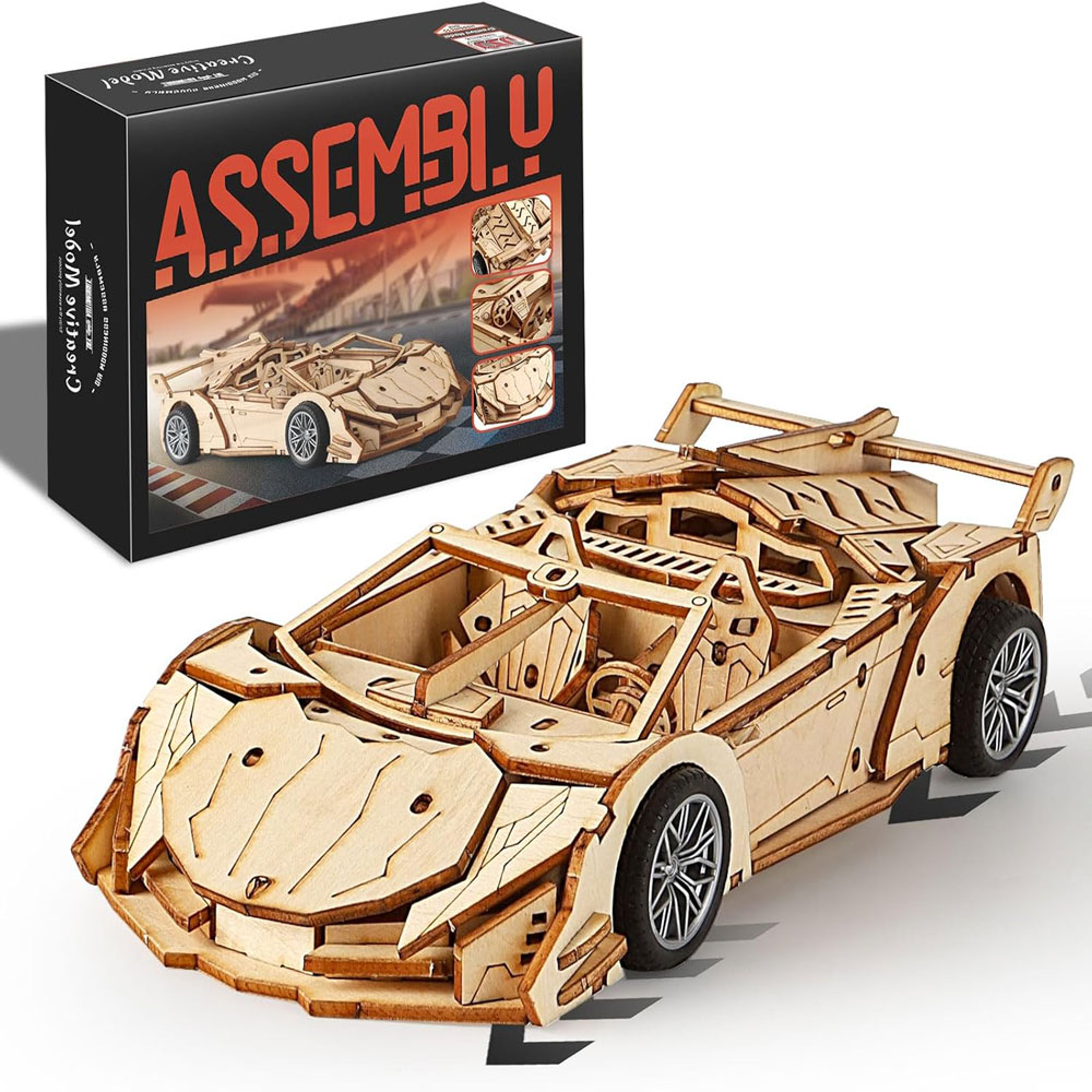 3D Wooden Puzzles for Adults Roadster, Mechanical Wood Sport Car Model