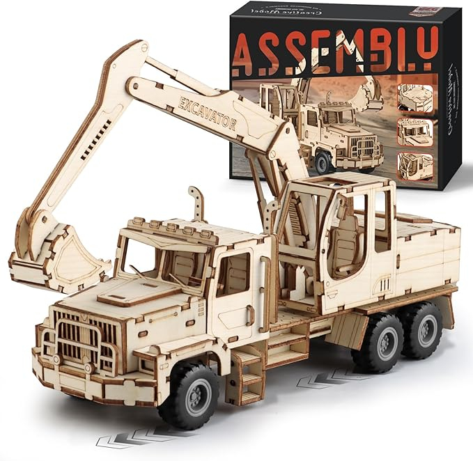 3D Wooden Puzzle for Adults, Excavator Wooden Mechanical Model