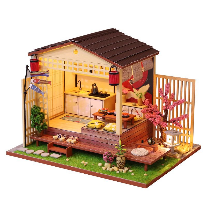 Falling Cherry Cottage 3D Wooden Micro House – A Shower of Pink Petals and Quiet Dreams